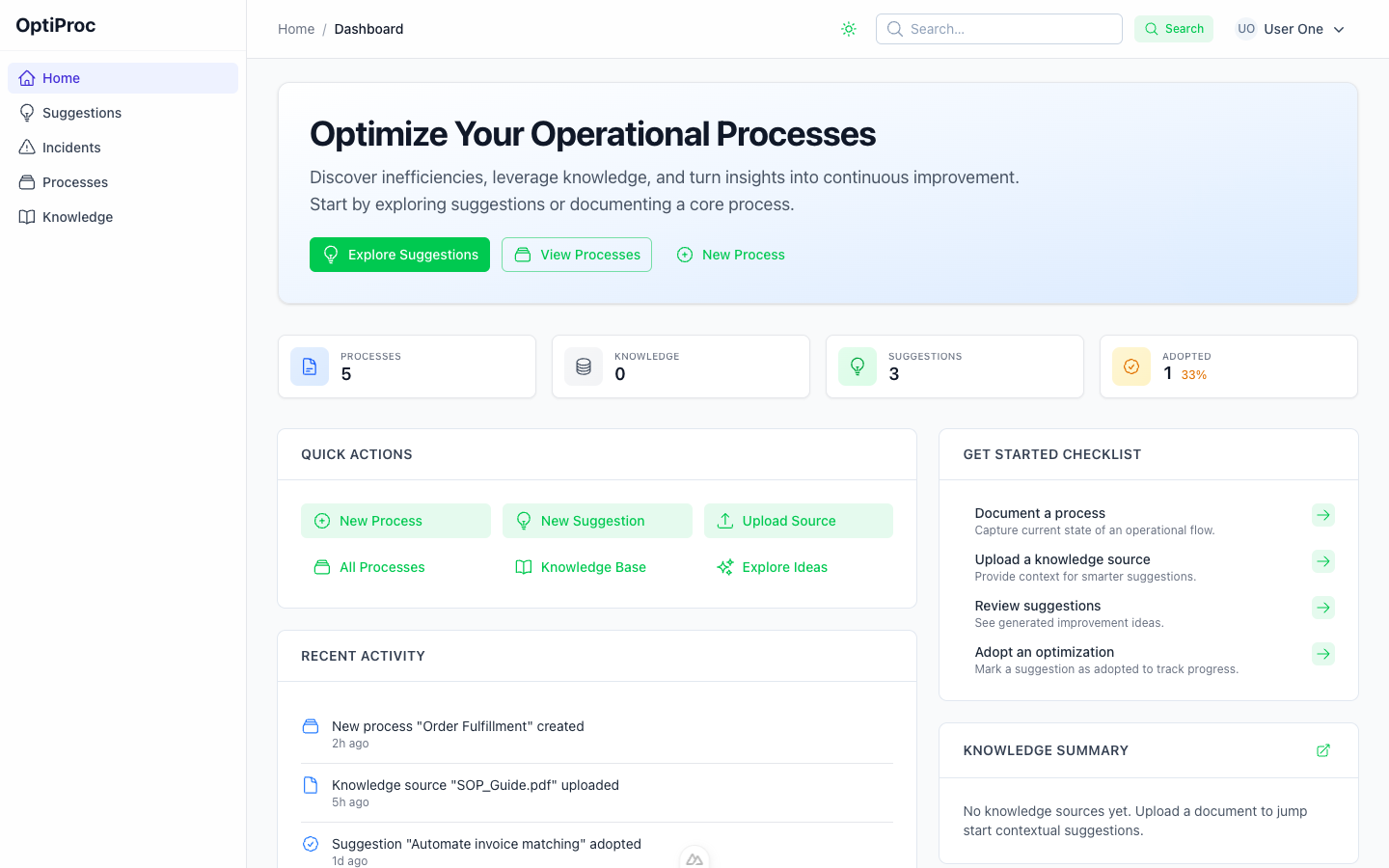 OptiProc home page on desktop viewport